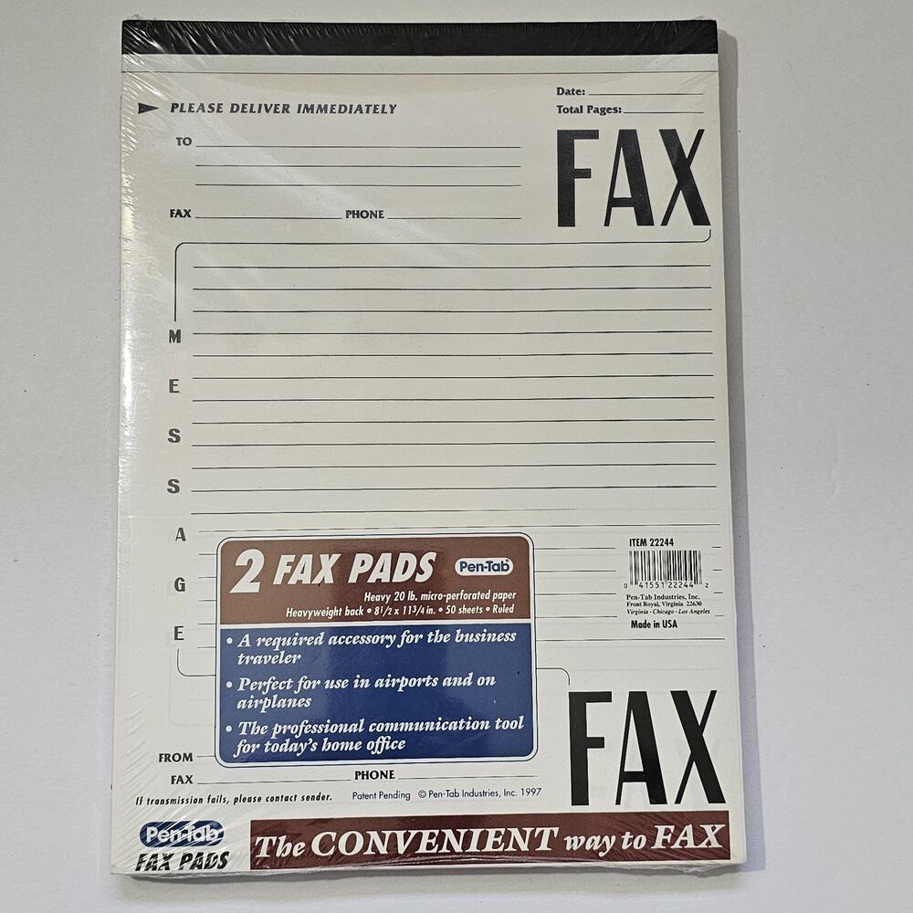 Pen-Tab Fax Paper 2 Pads Stationery 8.5"x11.75" Made in USA 1997 Vintage NOS NEW